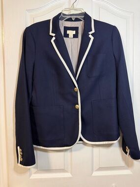 J. Crew Navy Blazer with White Trim and Gold Buttons Size 12